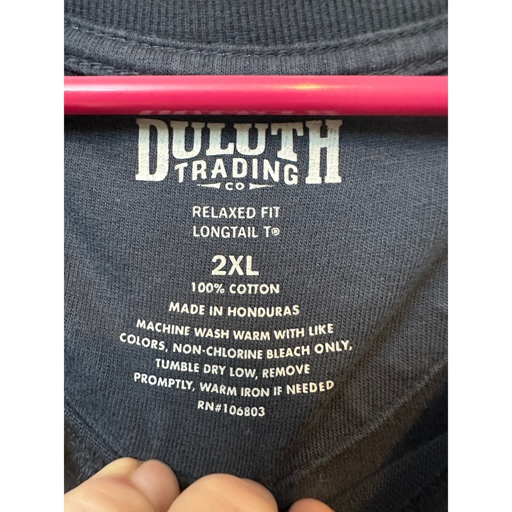 Duluth Trading Co Mens 2XL Relaxed Fit Longtail T Shirt Navy Blue Cotton Tee - Picture 2 of 3